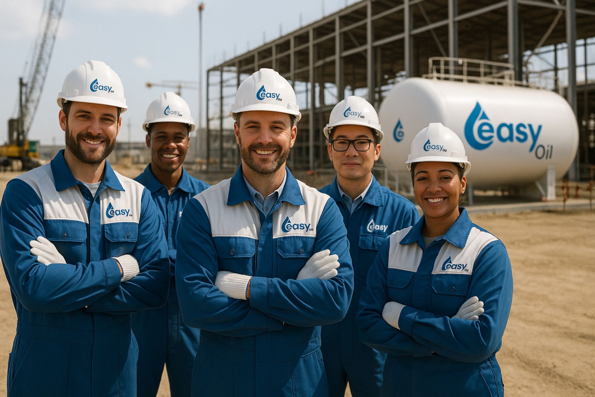 Équipe EasyOil sur un site industriel énergétique.